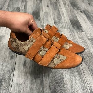 Gucci Guccissima Monogram Canvas Suede Straps Driving Sneakers Women 10.5 B